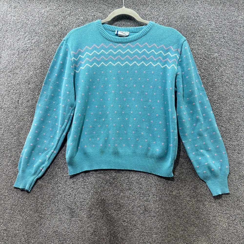 Vintage Northern Isles Pullover Sweater Womens Large Blue Cotton Knit Crewneck